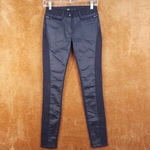 3X1 Womens Jeans Size 27 Black Wash Skinny Faux Leather Panel Stretch Denim